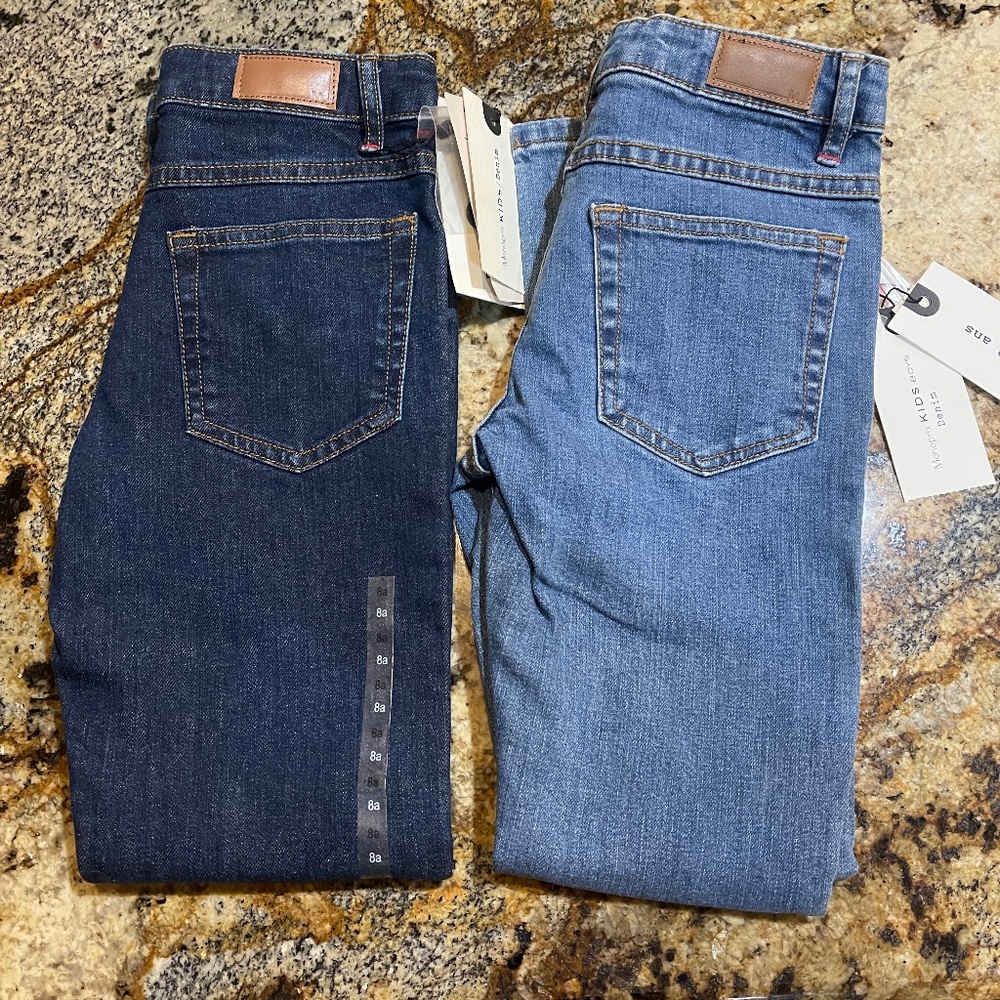 NEW MONOPRIX French 2 Pairs Slim Denim Blue Jeans 8 Boy Girl Maisonette France
